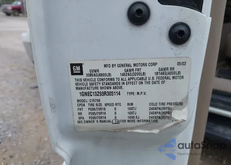 2003 Chevrolet Tahoe Lt z USA, uszkodzony, nr VIN 1GNEC13Z93R305114